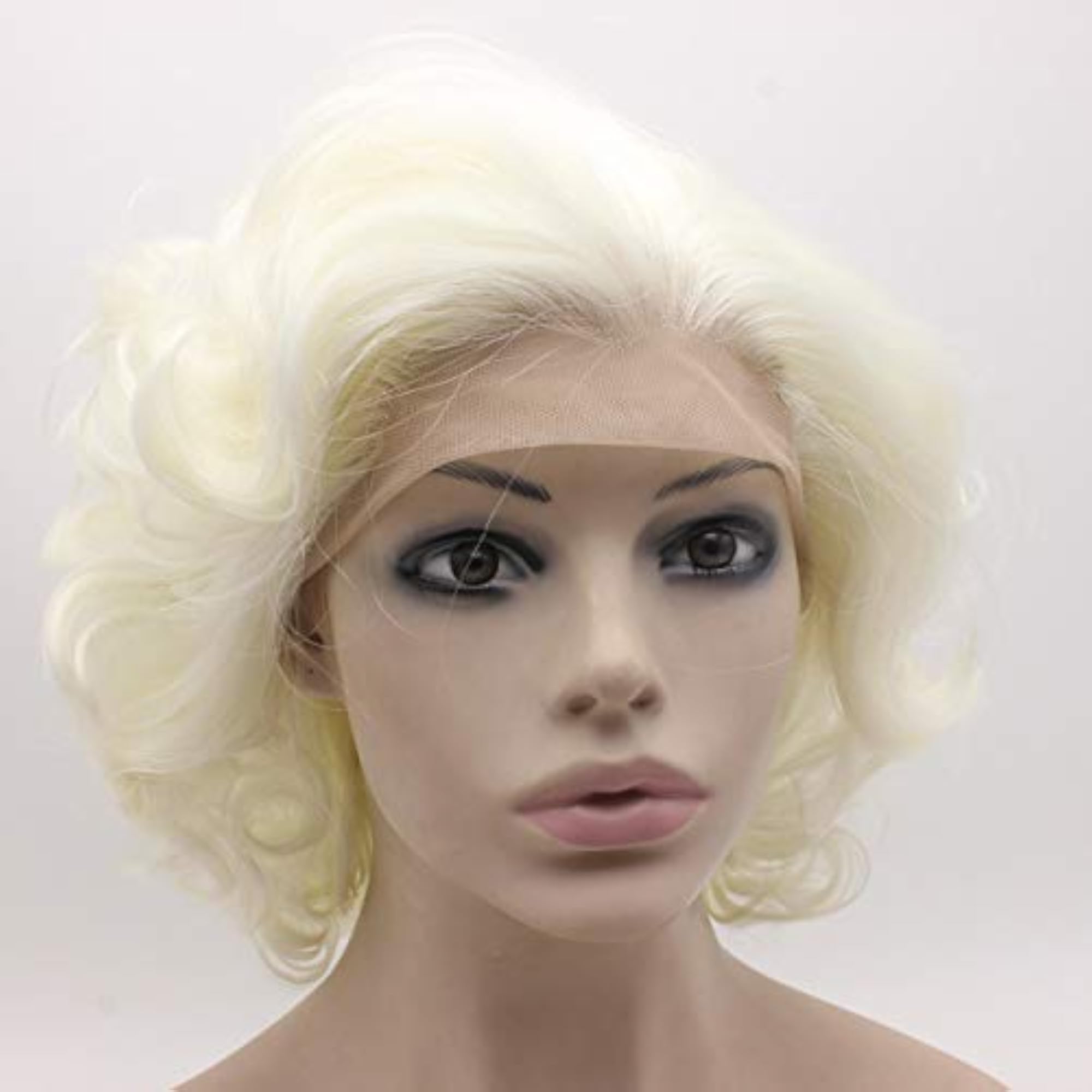 Mxangel Short Curly Wavy Lace Front Wig, White Blonde