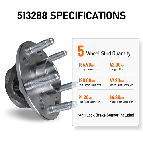 Macel 513288 Front Or Rear Wheel Hub Bearing Assembly Compatible With Chevy Malibu, Chevy Impala, Chevy Equinox, Gmc Terrain Buick Lacrosse, Cadillac Xts Cts, Buick Regal, 5 Lugs W/Abs #TOP5