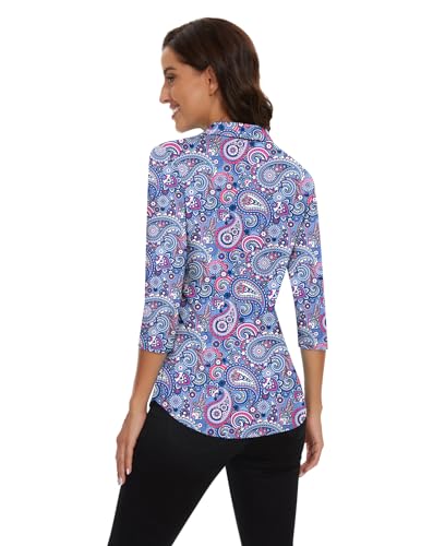 Image of Soneven Womens Golf Polo Shirts 3 /4 Long Sleeve V Neck Button Down Shirts Business Causal Work Blouses Tops
