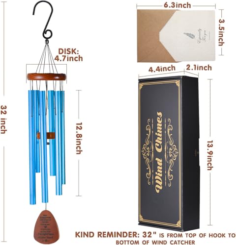Image of Memorial Wind Chimes for Loss of Loved One - Sympathy Wind Chimes for Dad, Mom, Baby, Brother, or Friend - Outdoor Bereavement Gift, Blue (Teardrop Design)