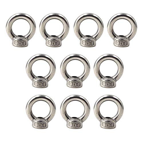 Image of M6 Lifting Eye Nut 304 Stainless Steel Ring Eye Bolts Threaded Nuts Pack of 10