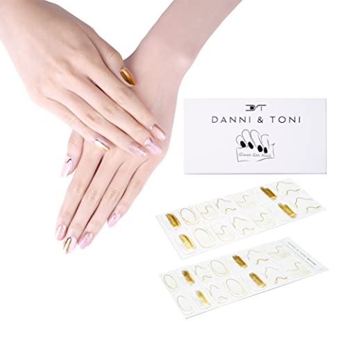 DANNI&TONI ジェルネイルシール 半硬化 手用 長持ち無臭 防水 SGS認定 安全 セルフジェルネイル透明ゴールドラインツール付き28シールref.1445 Watercolor Beaches