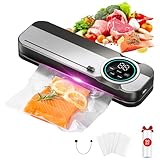 Envasadora al Vacio Domestica 6 En 1, Envasadora al Vacio, Incluye 50 Bolsas de VacíO y 1 Manguera para Recipientes, 75 Kpa, Selladora AutomáTica Con Cortador y Cuenta AtráS Digital