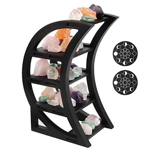 Kiusatig Crescent Moon Shelf Crystal Shelf Display Holder Black Shelves for Goth Boho Decor for Room Table Wiccan Decor Moon