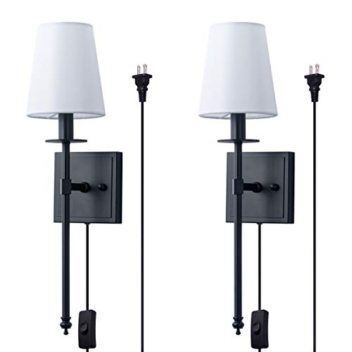 VILUXY Modern Wall Sconces Bedside Wall Sconce Lighting Fixture with White Fabric Shade for Bedroom, Hallway, Entryway, Passway, Bathroom, Vanity 2 Pack