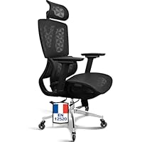 MELOKEA Fauteuil de Bureau, Accoudoirs 4D, Siège Réglable en Profondeur, roulettes en Caoutchouc, Dossier Haut, Inclinable 4 Positions, Chaise de Bureau Ergonomique 150 KG, en Maille Respirante