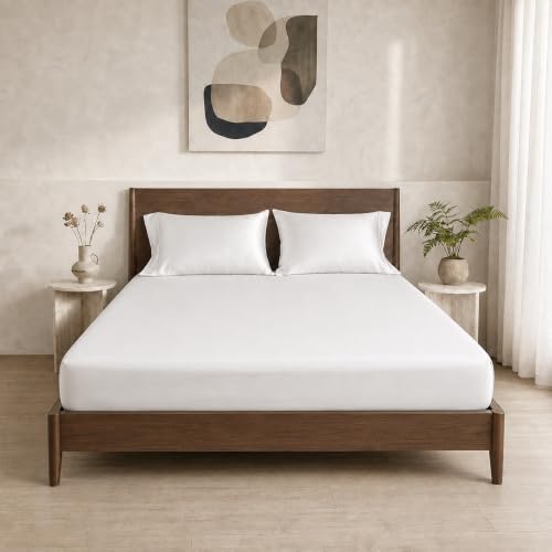 Image of HOMEMONDE 100% Bamboo King Size Fitted Bedsheet with 2 Pillow Covers | 300 TC Luxury Cooling Elastic Fitted Sheet | Ultra Soft, Breathable & Moisture Wicking | (White, 78x72 Inches)