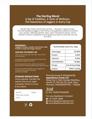 Image of The Sterling Blend Jaggery Tea Premix Powder - Ginger & Lemongrass Flavour| Naturally Sweetened with Jaggery | No Refined Sugar | Smooth, Balanced Chai for Slow Mornings, Work Breaks & Urban Chai Rituals | Combo Pack of 2