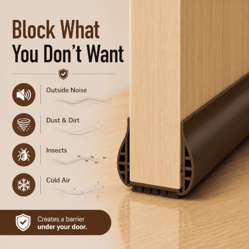 Image of Gap Filler for Door Bottom Seal Strip with Brush - Sound-Proof, Reduce Noise, Energy Saving Door Stopper for Reduce Door Dust, Insects Protector (Brown)