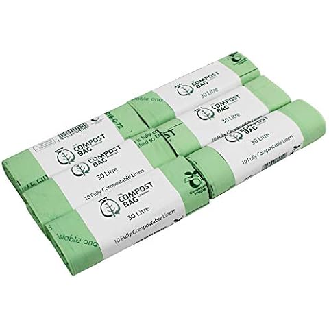 Compost Bag 30 Litre x 60 Compostable Caddy Bags Kitchen Food Waste Compost Liners 30L - EN 13432 Pedal Bin Bags with Composting Guide Cover