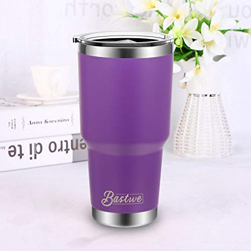 20oz and 30oz Stainless Steel Tumblers with Straws, Bastwe Double Wall Vacuum Insulated Travel Mug, Coffee Cup for Home, Office, School, Works Great for Ice Drink, Hot Beverage (2 Pack, Purple)