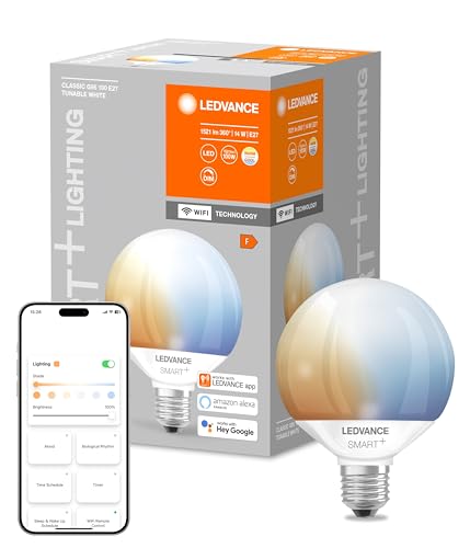 LEDVANCE Lampada Smart LED con Wifi, base E27, dimmerabile, colore della luce variabile (2700-6500K), forma a globo, opaco, controllabile con Alexa, Google e App, 1 confezione