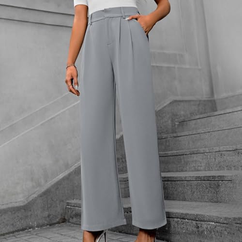 Lastesso Pants for Women Solid Straight Wide Leg Trousers with Pcoekts High Waisted Baggy Business Casual Suit Pants2