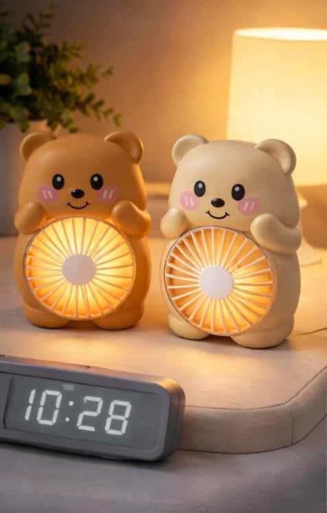 Image of Mini Portable Fan for kids, Powerful Hand Fan Cute Bear Design 3 Speed Personal Small Desk Fan With Base, Rechargeable Handheld Fan For Girl, Women Men, Indoor Outdoor 15 Cm
