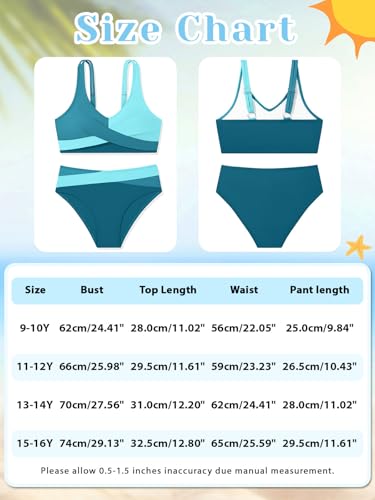 Image of Girls Swimsuit 2 Piece Bikini Set Swimwear Solid Color Bathing Suit 9-16T | Tropical Floral, Criss Cross, for Teen & Preteen