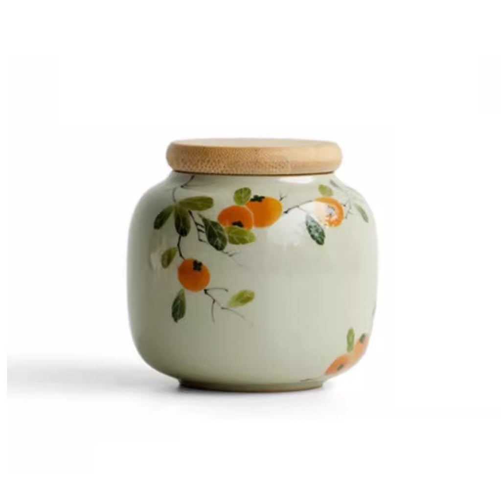 Organizador de Bolsitas de Té Lata de té de caqui puramente pintada a mano, lata sellada, lata de té pequeña portátil de cerámica, minilata de almacenamiento creativa Organizador de Té Contenedor de A