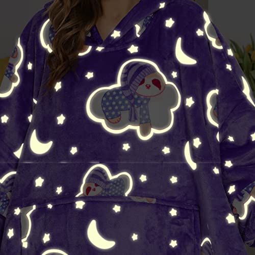 THREE POODLE Wearable Blanket Hoodie for Women, Oversized Sherpa Sweatshirt Blanket for Adults Men, Cozy Hooded Blankets, Glow in the Dark, Gifts for Teen Girls Women Mom Sister