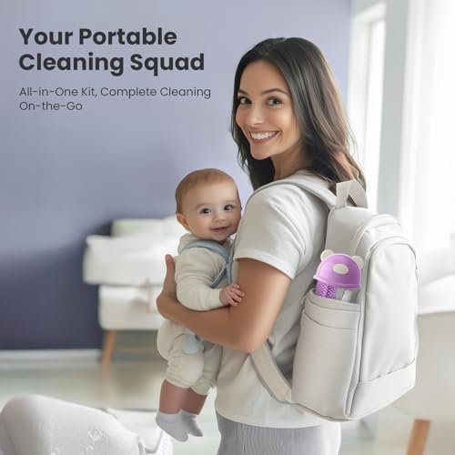 Electric Bottle Brush Cleaner Set, Bear-Shaped Travel Baby Bottle Cleaner Kit with Silicone Nipple & Straw Brush, Soap Dispenser, Drainage Rack, Storage Box(Purple)