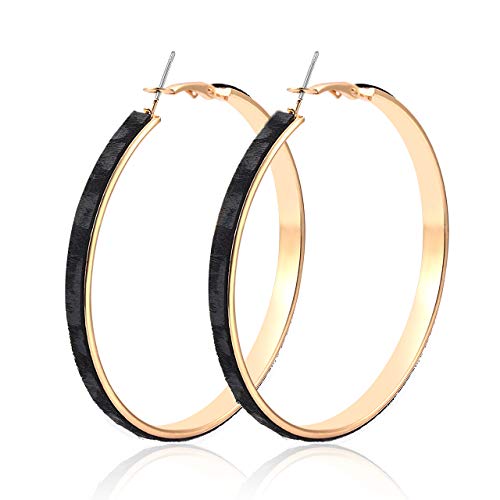 ZITULRY Leopard Leather Hoop Earrings for Women Gold Tone Cheeta Hoops Bohemian Leopard Print Earrings (Leopard Black)