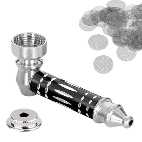 1 Pezzi Mini Pipa per Tabacco, Metallo Portabile Pipa con 20 Filtri a Schermo, Smontabile Pipa Tascabile Regalo per Papà Marito Fidanzato (Nero)