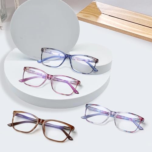 Image of Henotin 4 Pack Ladies Reading Glasses Blue Light Blocking Spring Hinge Readers Anti Eyestrain Computer Eyeglasses (Multicolor-3, 2.25)