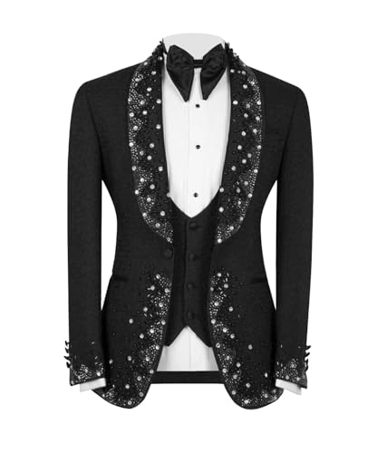 Men's Rhinestone Blazer, Handmade, Single Breasted, Slim Fit, Black Dinner Jacket