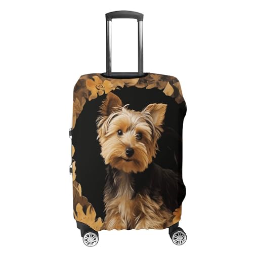 Yorkshire Terrier in The Cave Elastic Luggage Cover Suitcase Protector for 19-32 Inch Suitcases | Universal Stretchable Travel Bag Cover | Anti-Scratch, Washable with Zipper Closure M4