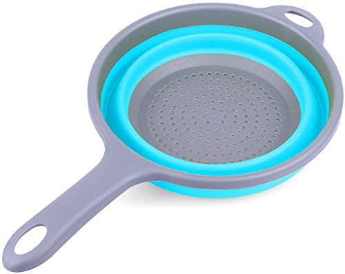 Kitchen Foldable Silicone Strainer Colanders, Collapsible Colanders With Handles, Space-Saver Folding Strainer Colander For Draining Pasta, Vegetable (Blue) #TOP2
