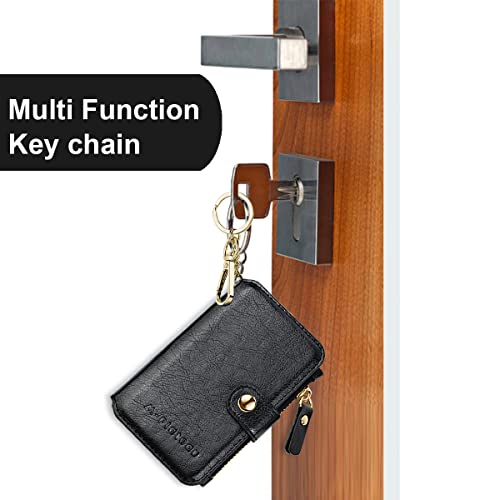 Image of Keychain wallet, Rfid Blocking Credit Card Holder Leather, Zipper Card Case for Women, Black, Multi-function