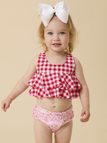 Image of RuffleButts Girls UPF50+ Sun Protection Flounce Bikini Two Piece Swimsuit