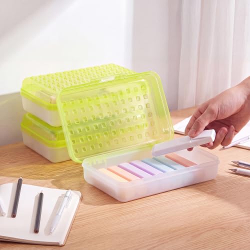 Image of Blulu 6 Pack Plastic Pencil Boxes Bulk Large Pencil Case,Yellow | 8.5 x 5.5 x 2.4in, with Snap Lid, Large Capacity Pencils Holder for Organize and Carry, Watercolor Pens Stationery for Office