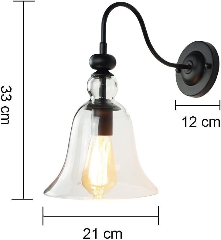 Miniatura 5 de Aplique industrial de pared de metal negro con pantalla de vidrio transparente Edison Vintage E26 E27 Base de iluminación para la sala de estar