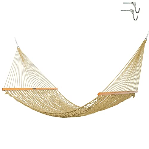 Original Pawleys Island 15DCTAN Presidential Tan DURACORD Rope Hammock w/Extension Chains & Tree Hooks, HANDCRAFTED in The USA, Accommodates 2 People, 450 LB Weight Capacity, 13 ft. x 65 in.