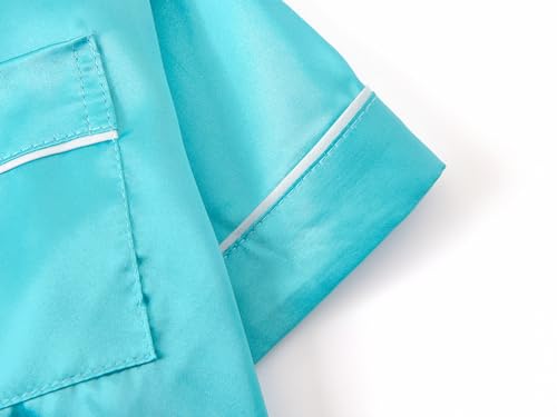 Tebbis Satin Pajamas for Girls - Neon Pink Cute Silky Short Sleeves & Pants Sleepwear PJ Set Size 6/7-164