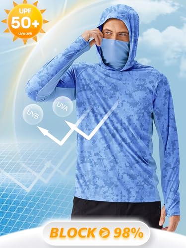 Image of PINSPARK Men's Sun Protection Hoodie with Mask UPF 50+ UV Long Sleeve Shirt Men Rash Guard Performance Fishing Hiking Shirt