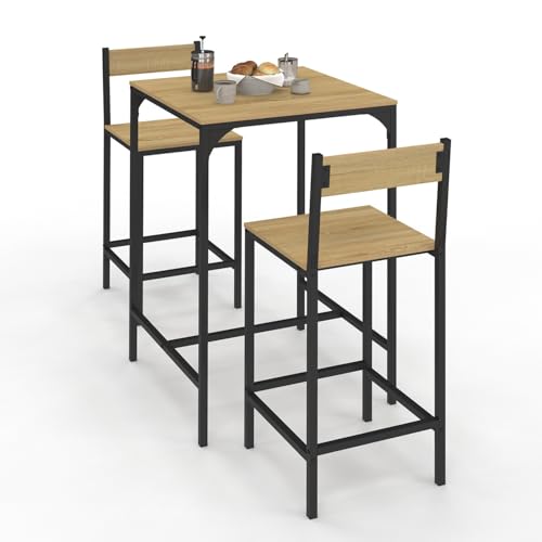 IDMarket – Juego de mesa de bar cuadrada Detroit 60 cm y 2 sillas de bar de diseño industrial