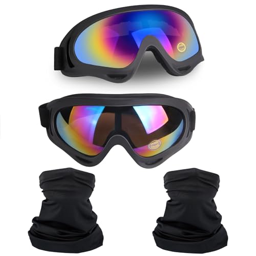 Image of Motorcycle Goggles 2 Pack with Neck Breathable Bandana Mask | ATV Dirt Bike Riding Racing, Wide Vision Windproof, UV400 Anti-Fog Scratch, for Adult Youth Kids