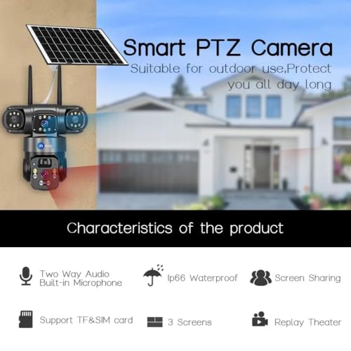 Image of Maizic Smarthome Batman Solar 4G SIM CCTV Camera 5MP*3 (Triple Lens) Outdoor Security Camera | 3 Screen View, Color Night Vision, Two-Way Audio, AI Human Motion Detection (Black, Batman Solar 4g)