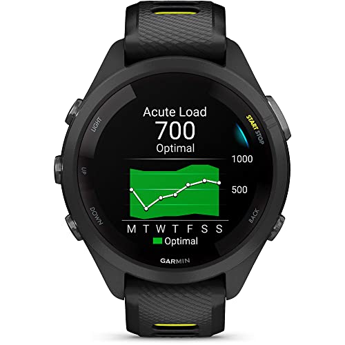 Image of Garmin Forerunner 265S Running Smartwatch, Colorful AMOLED Display, Training Metrics and Recovery Insights, Black and Amp Yellow, 42 mm (Renewed)