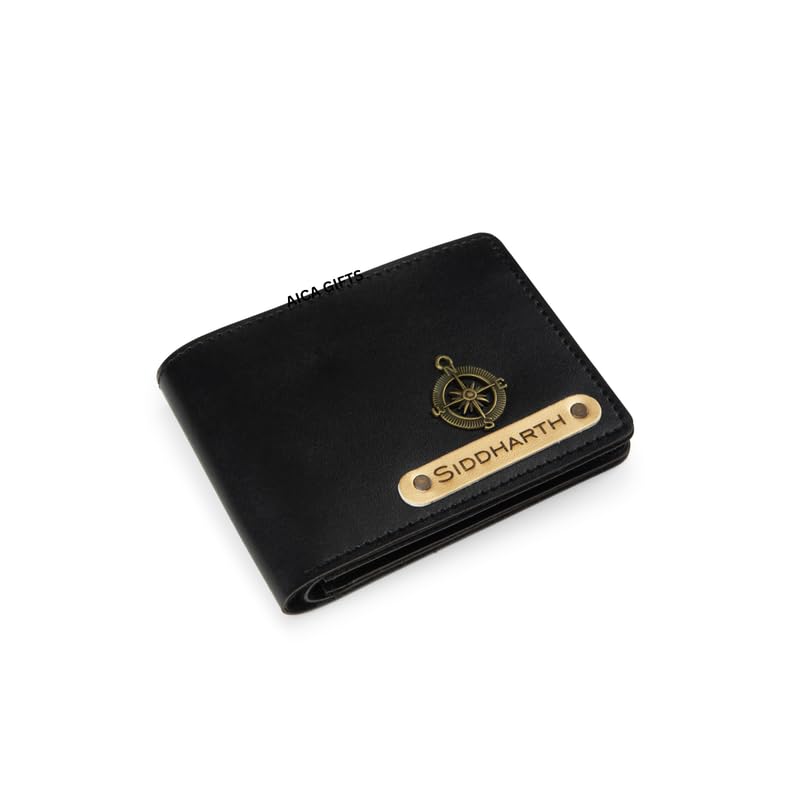 AICA Personalized Name & Charm Leather Wallet for Men (Black)|Customized Valentine's Day Valentine Propose Day Gifts for Men Boy Teens Boyfriend Husband Father Friend Family Office Lover Couples