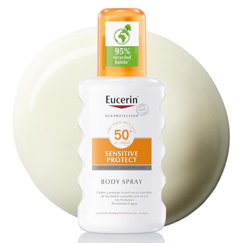 Miniatura 5 de Eucerin Sun Body Sensitive Protect Spray FPS 50+ (200 ml), spray protector solar FPS 50+ con filtros UVA/UVB, crema corporal que calma la piel sensible y la protege del daño provocado por el sol
