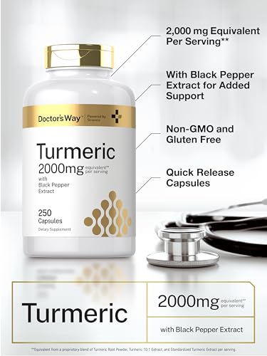 Doctor's Way Turmeric Curcumin Supplement 2000mg | 250 Capsules | with Black Pepper Extract | Non-GMO, Gluten Free Complex - Image 5