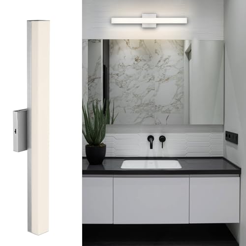 Image of Dimmable LED Bathroom Vanity Lights, Bathroom Light Fixtures Over Mirror 24 in Vanity Light Bar Modern LED Wall Sconces, 5CCT Selectable 24W Wall Lamp Sconce Brushed Nickel