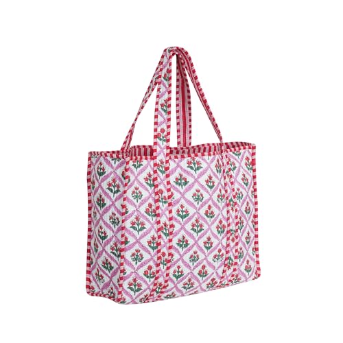 Image of Cotton Tiger Block Print Tote Bag, Indian Handmade Shopping Shoulder Bag, Unisex Market Daily Use