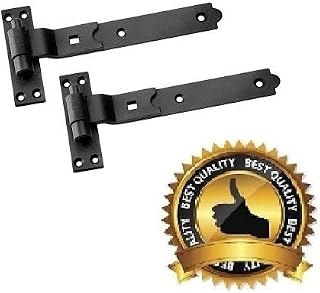 Gate Hinges Cranked 300mm 12" Pair Black Heavy Duty Hook and Band Hinge