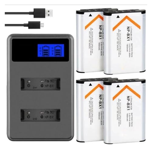 HOMEWQ Cyber-Shot NP-BX1 Npbx1 NP Bx1 Batería Compatible con Sony FDR-X3000R ZV-1 RX100 M7 M6 AS300 HX400 HX60 WX350 AS300V HDR-AS300R FDR-X3000(4battery withCharger)
