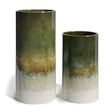 Modern Market Ceramic Stoneware Vase Set, Farmhouse Ceramic Vases Home Decor, Neutral Home Decor for Shelves, Pottery Decorative Vases for Home Decor Farmhouse, Green Ombre, Set of 2, 9.5'/ 7'