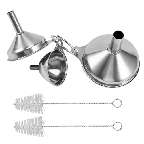 3 Piezas Embudos de Acero Inoxidable, Set de Cocina Apilable con Anillo y 2 Cepillos, para Botellas, Aceite, Especias, Polvos, Mermeladas, Salsas y Uso Doméstico