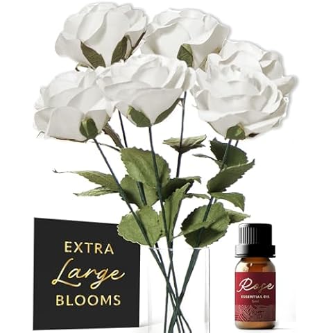 Paper Flower Bouquet - Set Of 6 Handmade Roses Artificial Flowers With Rose Essential Oil, Card & Vase - Birthday Gifts For Women, Wife, Grandma, Daughter By Michael Grace Gifts Cover