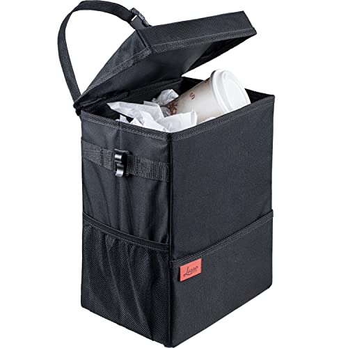 Image of Lusso Gear Car Trash Can, 3.5 Gallon Capacity, Black Color, Manual-Lift Opening Mechanism